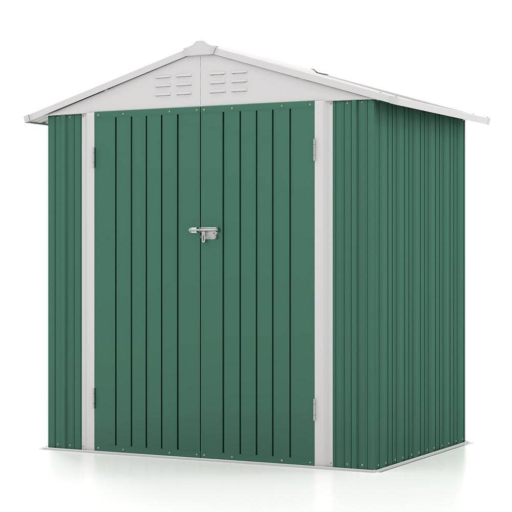 Reviews For Patiowell 6 Ft W X 4 Ft D Outdoor Storage Green Metal Shed With Sloping Roof And