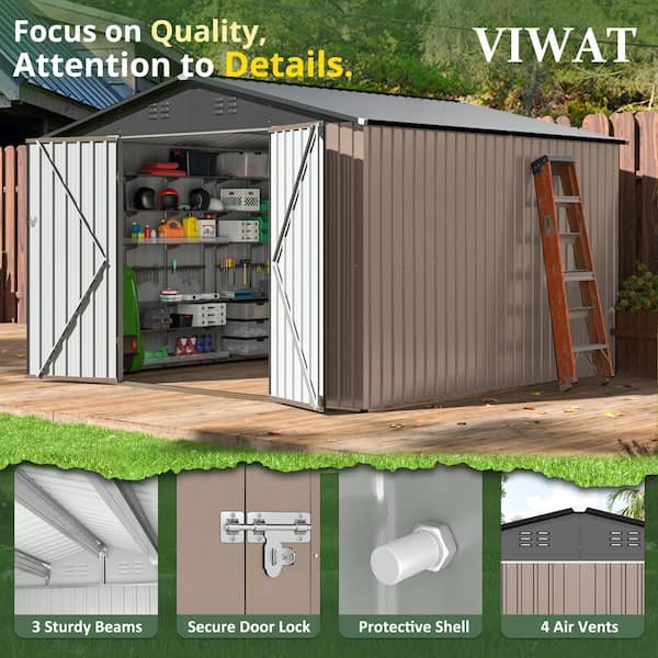 VIWAT 10 ft. W x 10 ft. D Metal Outdoor Storage Shed with Lockable
