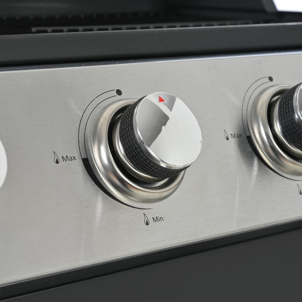 Black Stainless Steel 4-Burner Propane Gas Grill with Side Burner