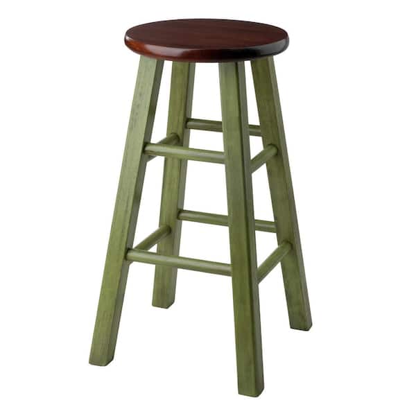 WINSOME WOOD Ivy 24 in. Rustic Green and Walnut Counter Stool