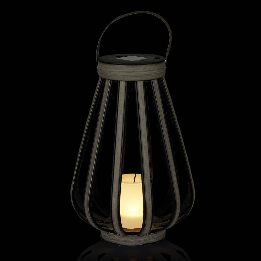 Gray Polypropylene Solar Lantern with LED Light, 18" Height