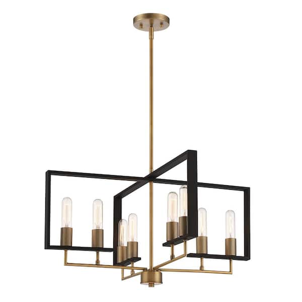 Chicago PM 8-Light Old Satin Brass Modern Rectangular Chandelier for Dining Areas with No Bulbs Included