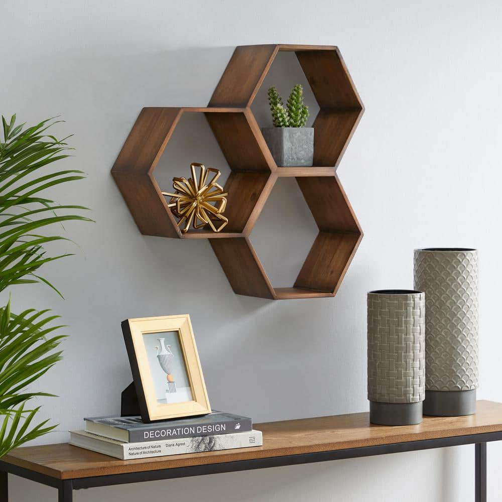 Hexagon Floating Shelves Set of 8 Honeycomb Shelves for store Wall, Brown