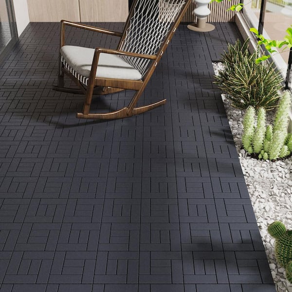 Tunearary 12 in. x 12 in. Dark Gray Outdoor Modular Interlocking Deck Tile Floor Tile, DIY, 44-Pieces