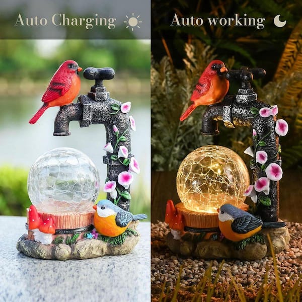 Multi-color Resin Solar Garden Red Cardinal Bird Statue Z08Y5JCT7M