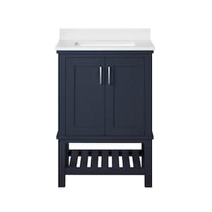 Tupelo 24 in. W x 19 in. D x 34 in. H Single Sink Bath Vanity in Midnight Blue with White Engineered Stone Top