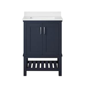 Tupelo 24 in. Single Sink Midnight Blue Bath Vanity with White Engineered Stone Top (Assembled)