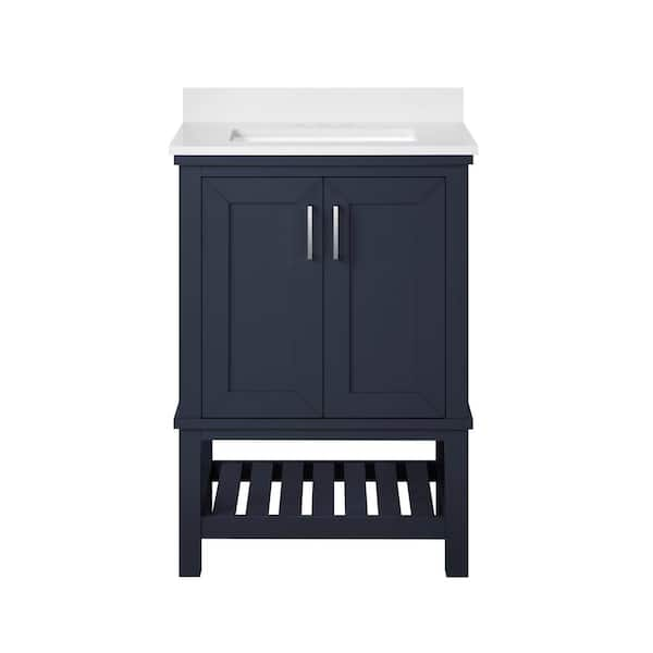 Tupelo 24 in. Single Sink Midnight Blue Bath Vanity with White Engineered Stone Top (Assembled)