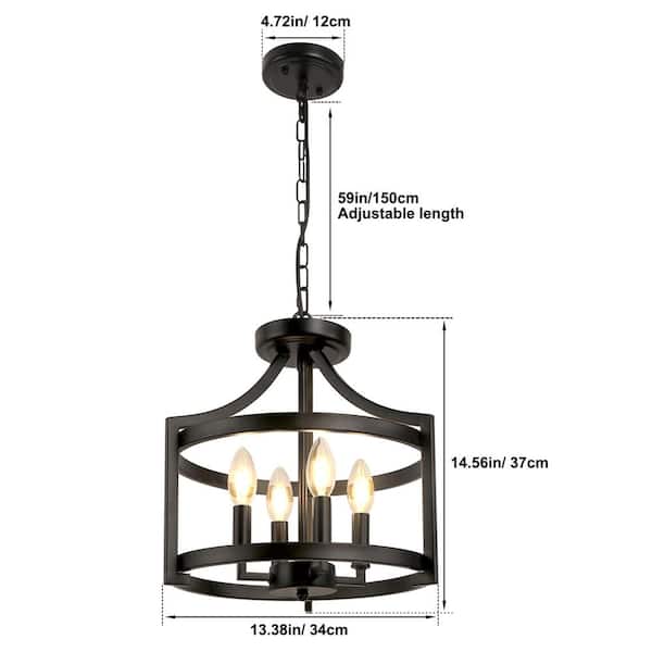 13.38 in. 4-Light Rustic Black Lantern Farmhouse Vintage