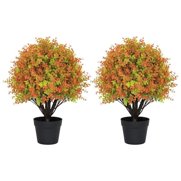 2 ft. Artificial Boxwood Topiary Ball Tree Fall Decor in Pot 2-Pack