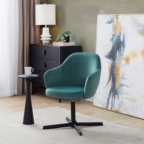 Buena Green Velvet and Black Metal Swivel Accent Chair