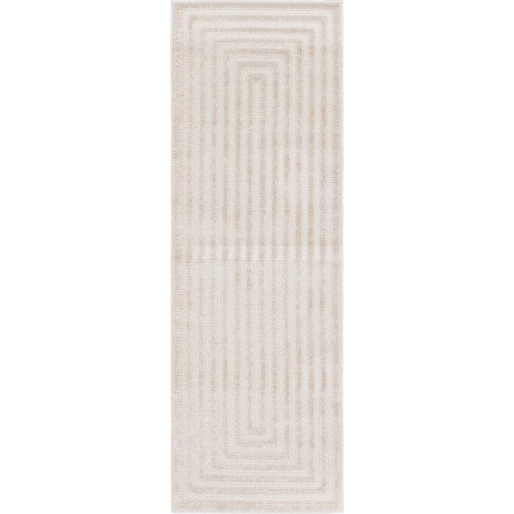 Beige and Ivory Synthetic Outdoor Runner Rug