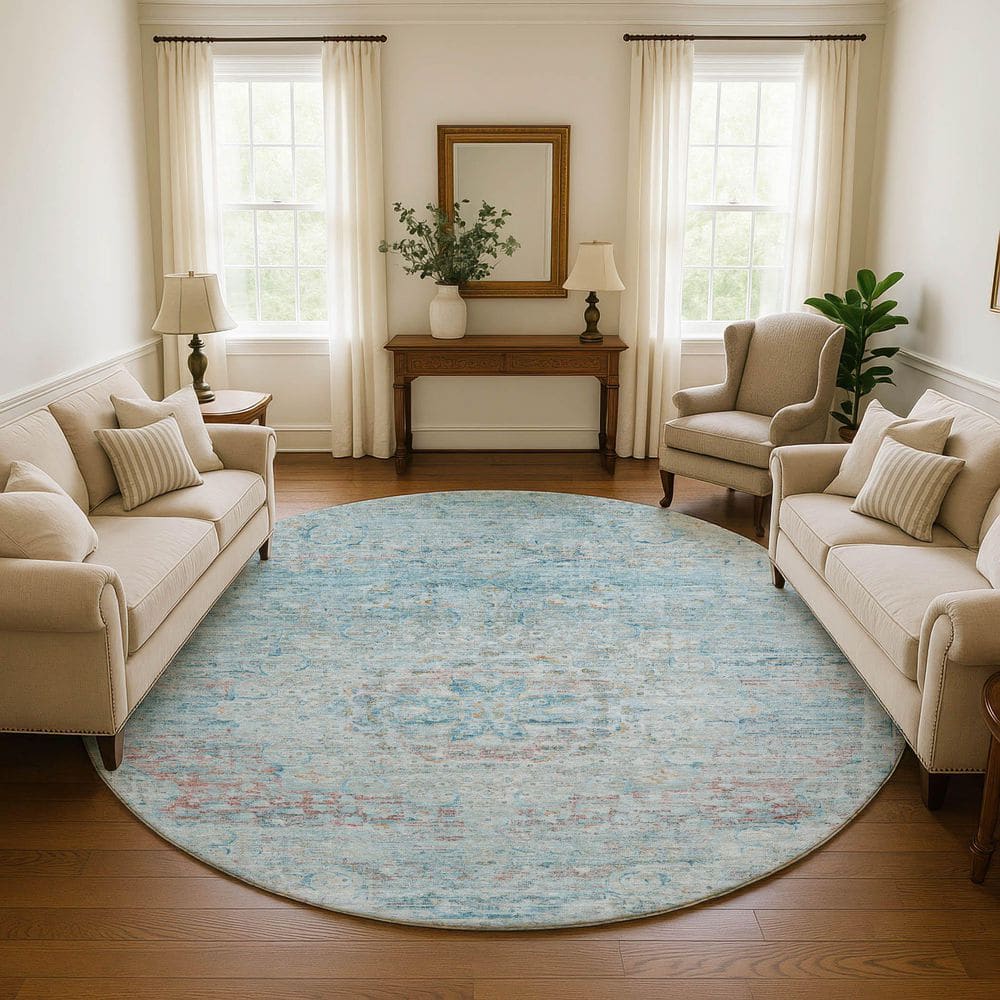 Mayfield Premium Machine Washable Abstract AMF1636 Sky 8 ft. x 8 ft. Round Rug price history on PriceWatchPro