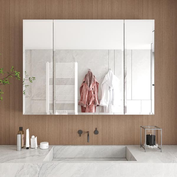 Unbranded 36 in. W x 26 in. H Rectangular Silver Aluminum Recessed or Surface Mount Medicine Cabinet with Mirror