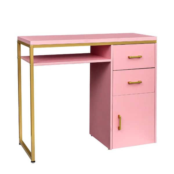 Karl home 37.8 in. Rectangular Pink 2-Drawer Computer Desk with Storage and Keyboard Tray