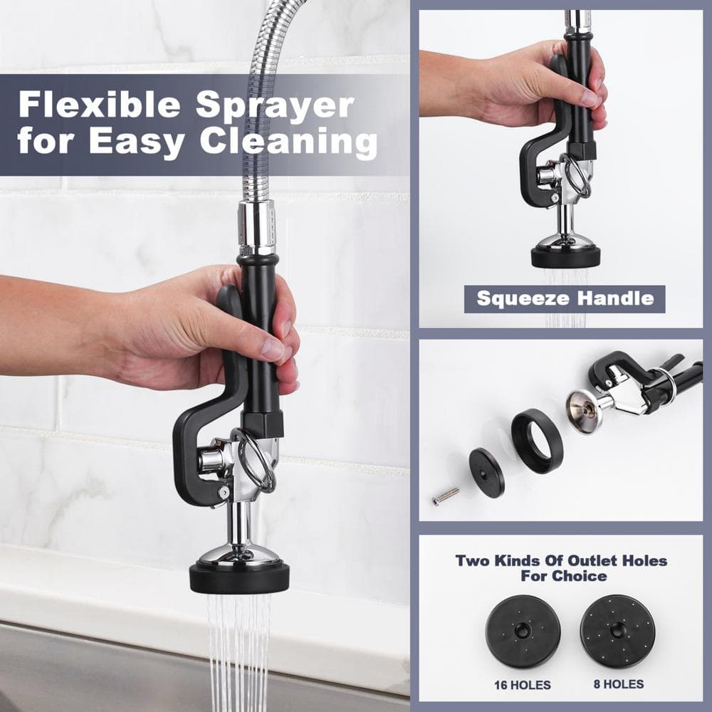Polished Chrome Triple Handle Pull Down Kitchen Faucet