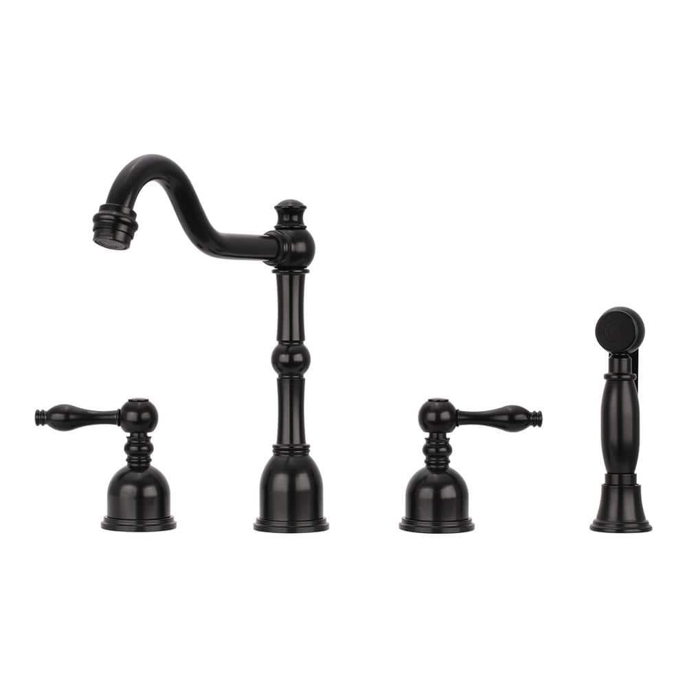 Double Handle Deck Mount Standard Kitchen Faucet with Side Spray in Matte B