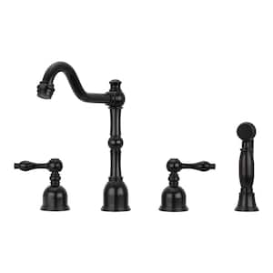 Double Handle Deck Mount Standard Kitchen Faucet with Side Spray in Matte Black