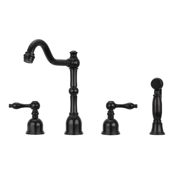 Akicon Double Handle Deck Mount Standard Kitchen Faucet with Side Spray in Matte Black