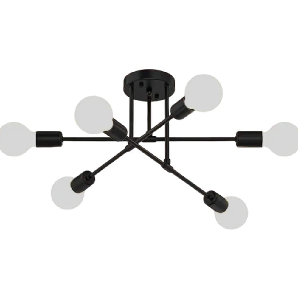 6-Light Sputnik Chandelier 22-Inch Mid-Century Semi-Flush Mount Industrial Metal Black Dining Room price history on PriceWatchPro
