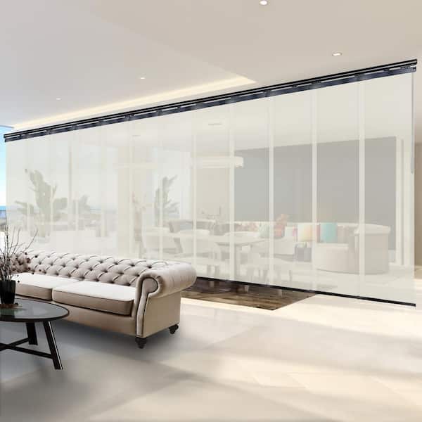 EMOH Ashy Mesh 140 in. - 260 in. W x 116 in. L Adjustable 12-Panel Black Double Rail Panel Track with 23.5 in. Slates