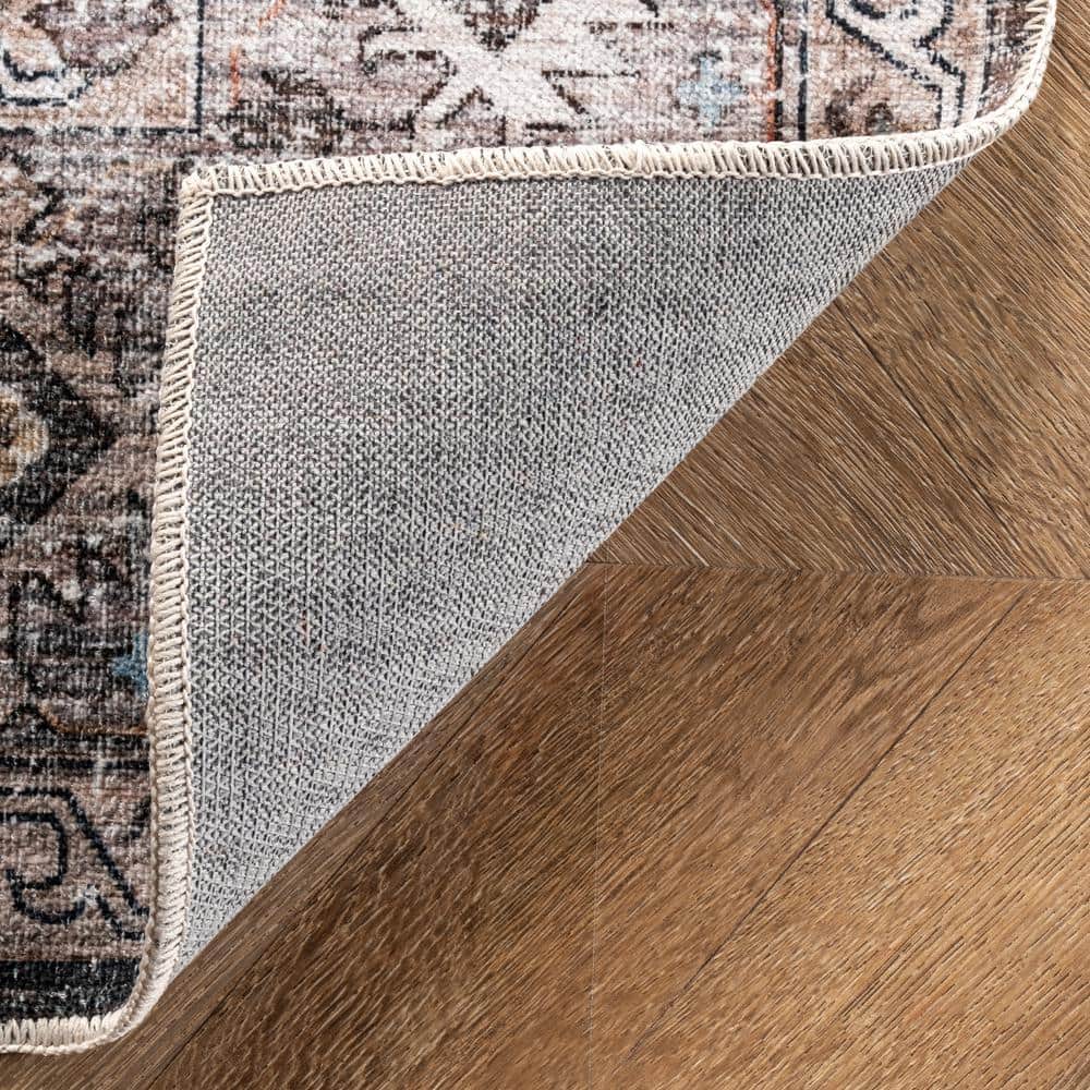 Peach Medallion Easy-Care Synthetic Rectangular Rug