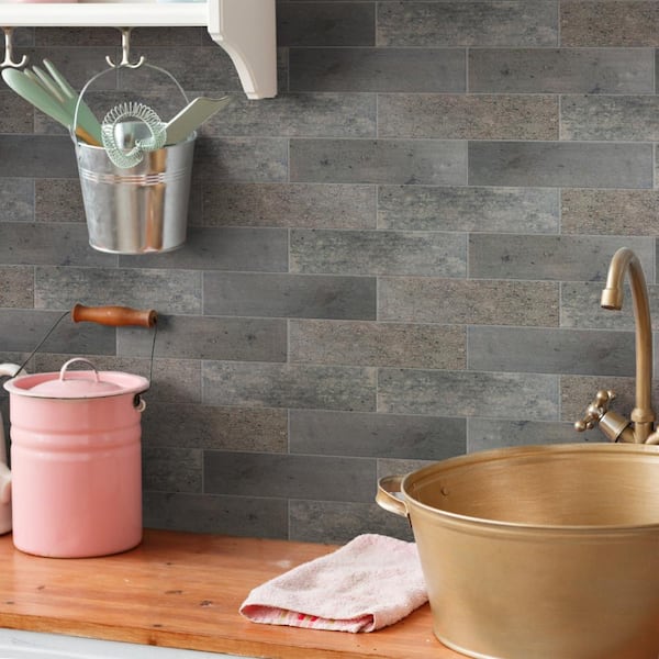 Capri Brick Nero 2-1/2 in. x 10 in. Porcelain Floor and Wall Tile (5.13 sq. ft./Case)