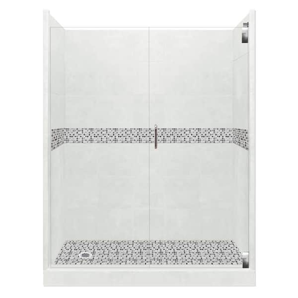 American Bath Factory Del Mar Grand Hinged 32 in. x 60 in. x 80 in. Left Drain Alcove Shower Kit in Natural Buff and Chrome Hardware