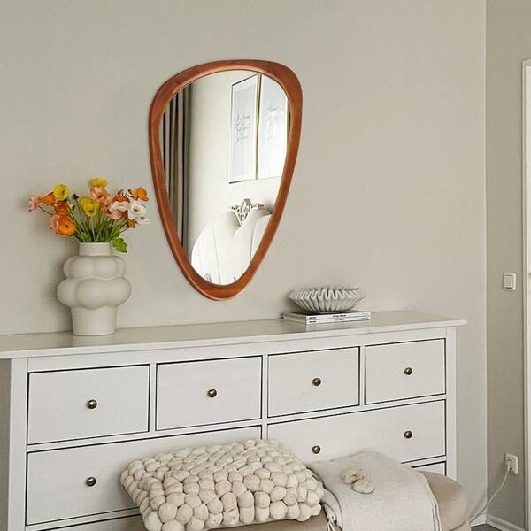 20 in. W x 30.1 in. H Irregular Brown Natural Solid Wood Frame Decorative Mirror