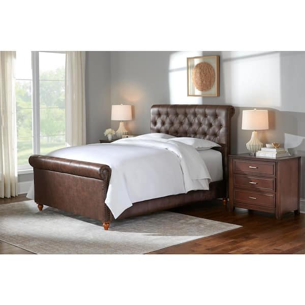 Home Decorators Collection Fenmore, Wood And Leather Sleigh Bed Queen