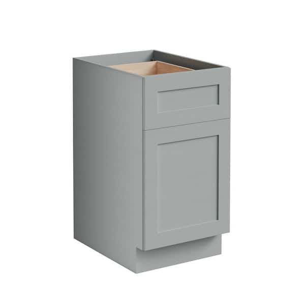 15 in. W x 12 in. D x 34.5 in. H Ready to Assemble Plywood Shaker Trash Can Kitchen Cabinet in Gray with 2 Trash Cans