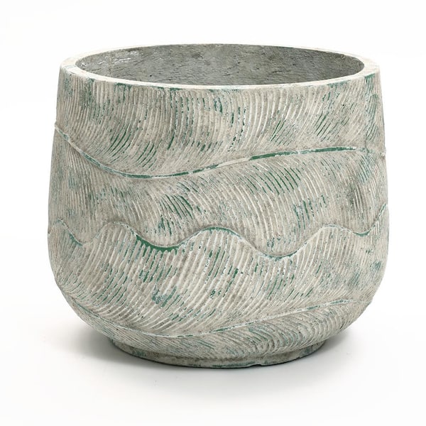 LuxenHome 14 in. W x 12 in. H Rustic White Concrete Round Planter Pot