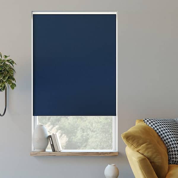 Sun Zero Langley Cordless Navy Blue 100% Blackout Textured Fabric Roller Shade 48 in. W x 72 in. L