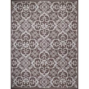 Benissimo Gray 6 ft. x 9 ft Floral Modern Polypropylene Indoor/Outdoor Area Rug