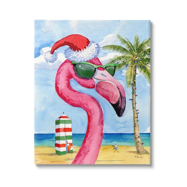 Stupell Industries Flamingo Tropical Christmas byPaul Brent 1-Piece Unframed Graphic Print Animal Poster Art Print 20 in. x 16 in.