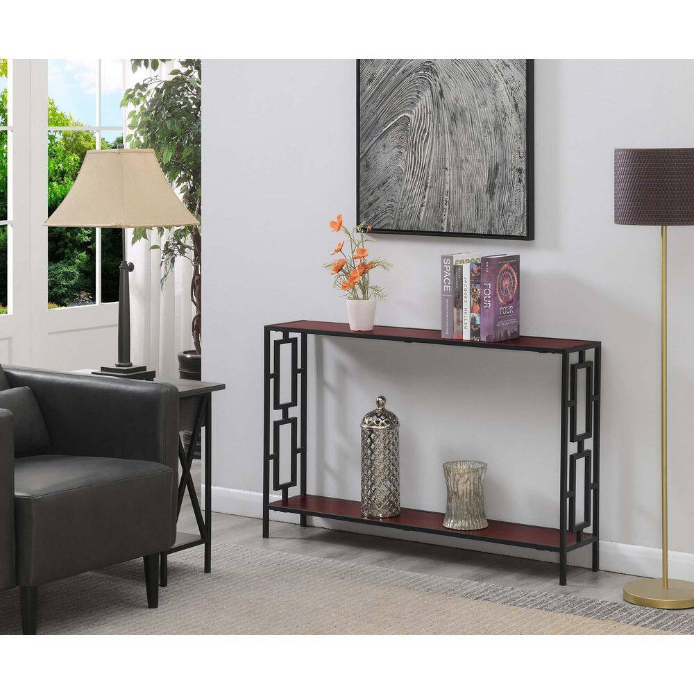 Cherry Wood and Black Metal 48" Console Table with Shelf