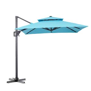 Vries 8 ft. Steel Cantilever Crank Tilt and 360 Square Patio Umbrella in Teal