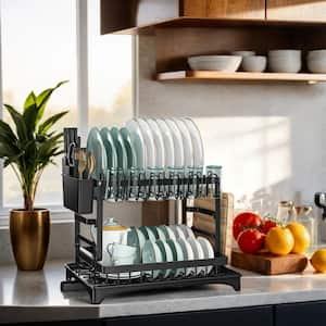 16.8 in. Silver Stainless Steel 2-Tier Dish Rack Drying Rack