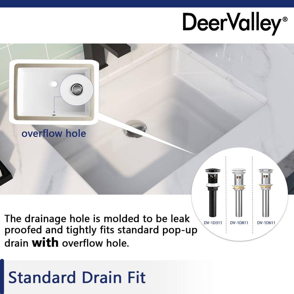 DeerValley 22" White Ceramic Rectangular Undermount Bathroom Sink