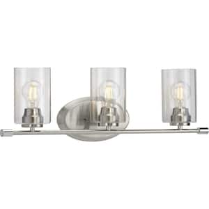 Riley Collection 3-Light Brushed Nickel Clear Glass Modern Bath Vanity Light