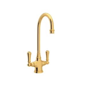Double Handle Bar Faucet in English Gold Georgian Era Deckplate Not Required