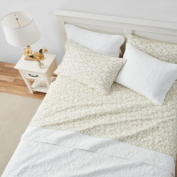 Laura Ashley Victoria 4-Piece Beige Floral Flannel Full Sheet Set