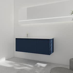 48 in. W x 18.2 in. D x 18.5 in.H Single Sink Floating Bath Vanity in Navy Blue with White Resin Top with Teardrop Basin