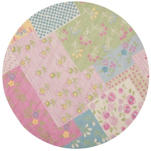 Kids Pink/Multi 6 ft. x 6 ft. Round Floral Area Rug