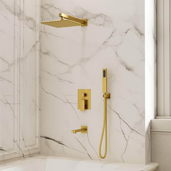 Crozet 3-Spray Wall Mount Tub and Handheld Shower Head Shower Faucet 2.5 GPM in. Brushed Gold (Valve Included)