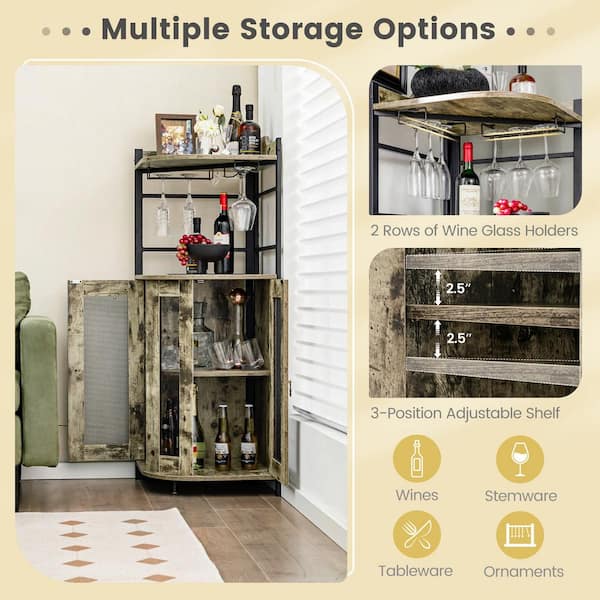 Dextrus Farmhouse Bar Cabinet for Liquor and Glasses, Freestanding Wood  Tall Pantry Cabinet, Kitchen Cabinet with 4 Door, Sideboard Buffet Cabinet  for