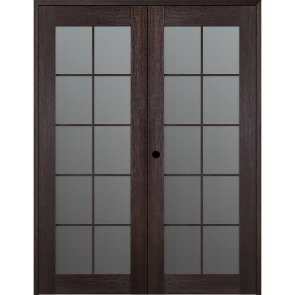 Belldinni Vona 10 Lite 60 in. x 84 in. Right Hand Active Frosted Glass Veralinga Oak Wood Composite Double Prehung French Door