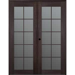 Vona 10 Lite 64 in. x 96 in. Right Hand Active Frosted Glass Veralinga Oak Wood Composite Double Prehung French Door
