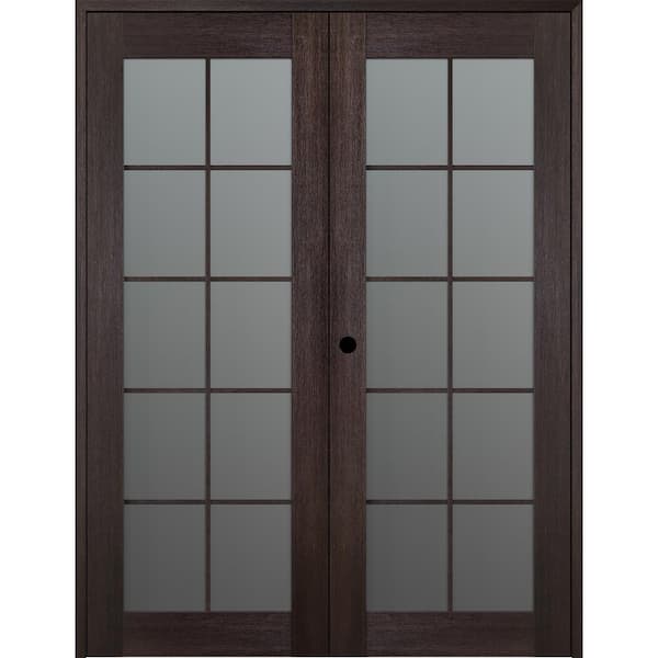 Belldinni Vona 10 Lite 64 in. x 96 in. Right Hand Active Frosted Glass Veralinga Oak Wood Composite Double Prehung French Door