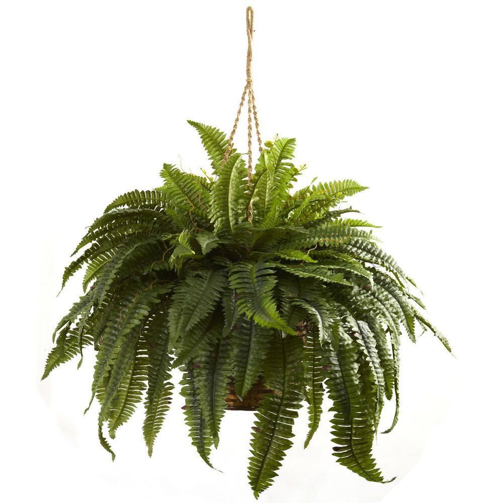Nearly Natural Green Plastic Fern Hanging Basket